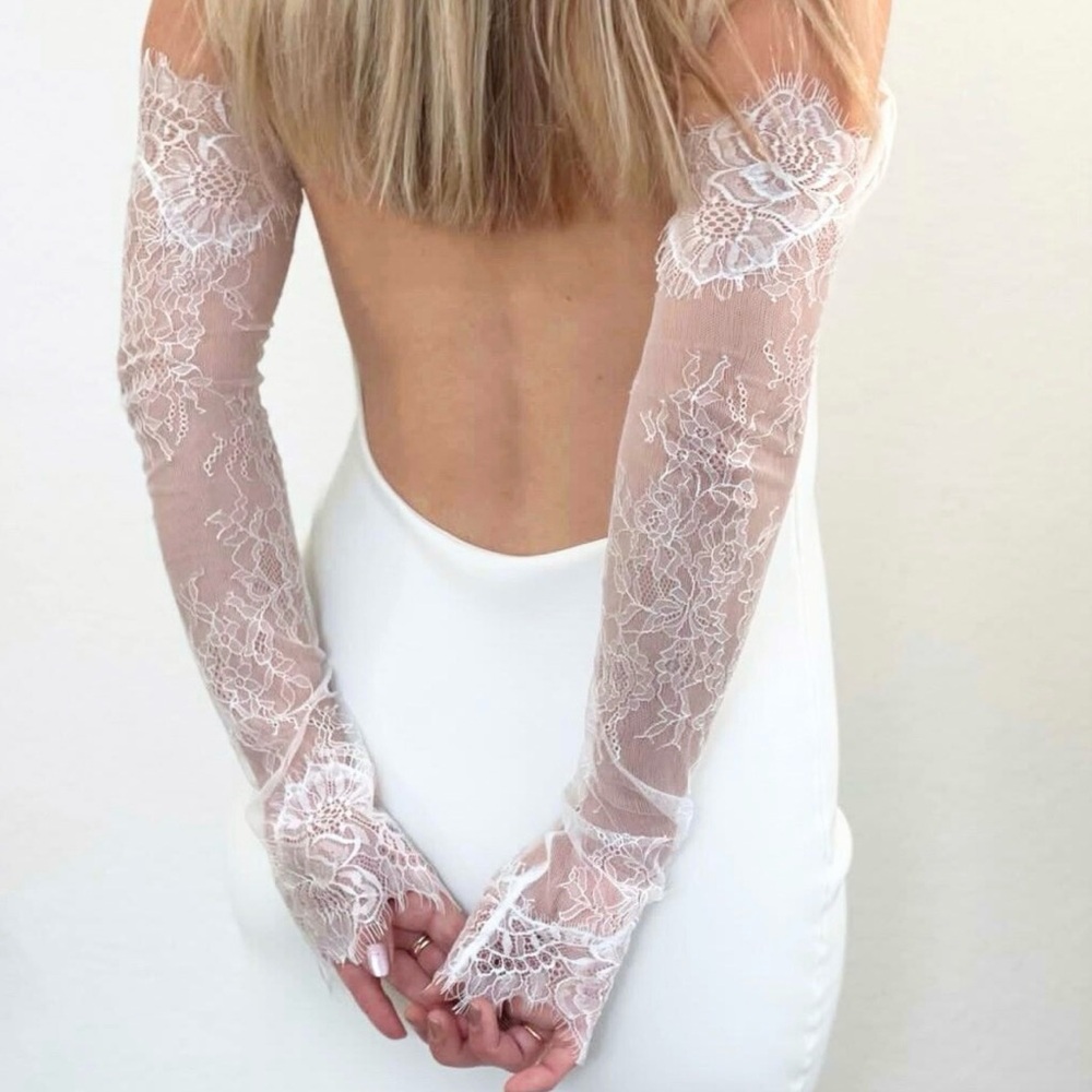 Sheer Lace Bridal Sleeves - White
